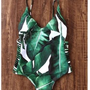 Banana leaf one piece bathing suit